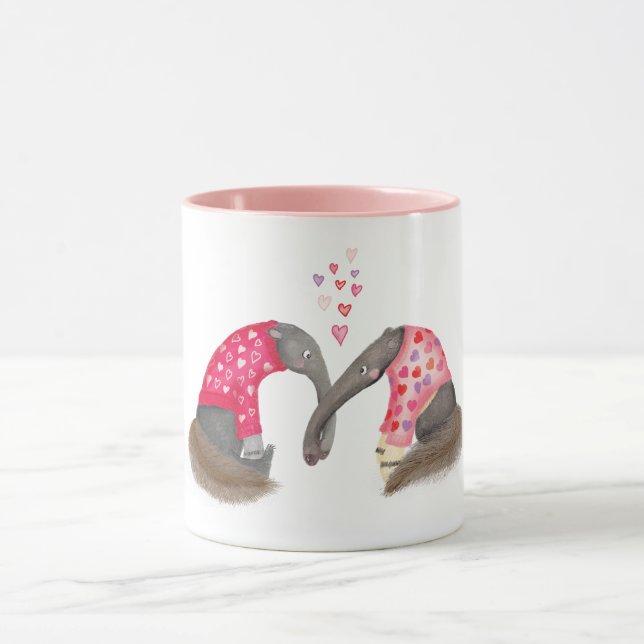 Caneca de tamanduás fofos apaixonados (Centro)