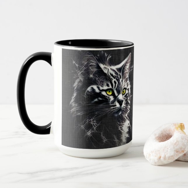 Caneca de Tom Maine Coon com Olhos Verdes de Duas  (Com Donut)