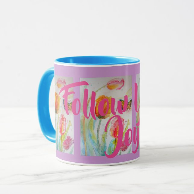 Caneca de Tulipa Rosa Tulipas Floral Aquarela Roxo (Frente Esquerda)