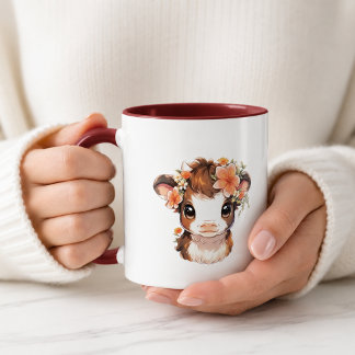 Caneca de Vaca Bebê Highland Floral Fofa | Café da