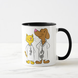 Caneca de veterinários de gatos e cães ilustrados