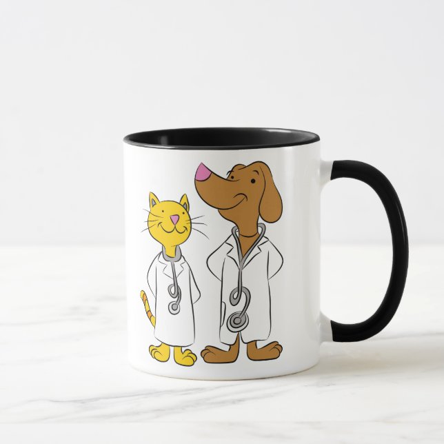 Caneca de veterinários de gatos e cães ilustrados (Direita)
