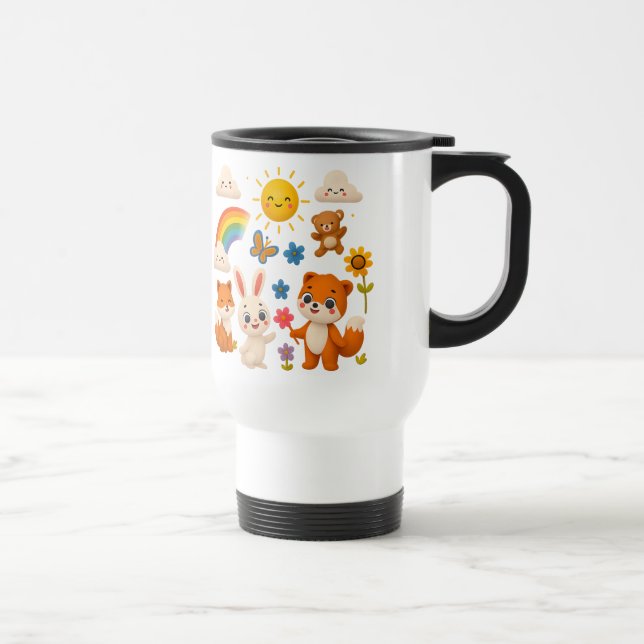 Caneca de Viagem Animais Alegres e Arco-íris (Direita)