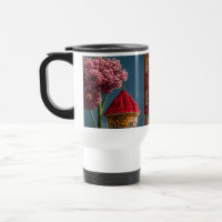 Caneca de Viagem Arquitetura Floral Vibrante e Cap