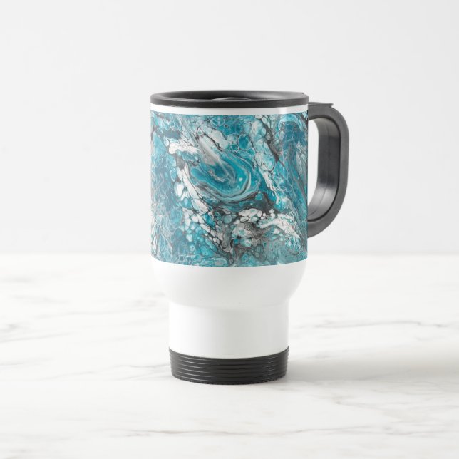 Caneca de viagem azul e Abstrato preto negros (Frente Esquerda)