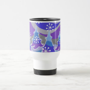 Caneca de viagem azul-laranja das árvores de inver