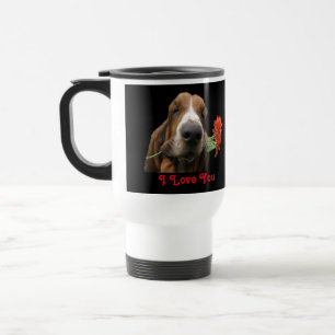 caneca de viagem Basset Hounds Com Flores