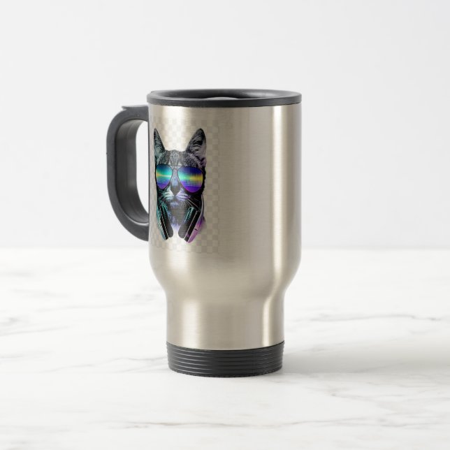 Caneca de Viagem Borboleta Geométrica Colorida – V (Frente Esquerda)