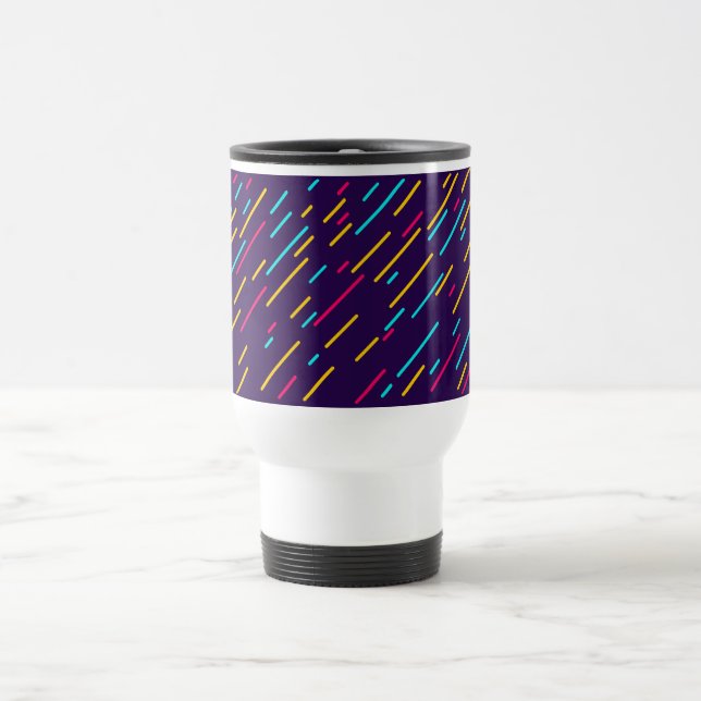 Caneca de viagem branca com design púrpura. (Centro)