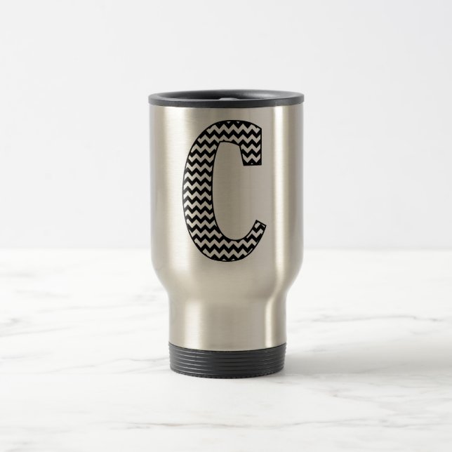 Caneca de viagem C Chevron Preto e Branco (Centro)