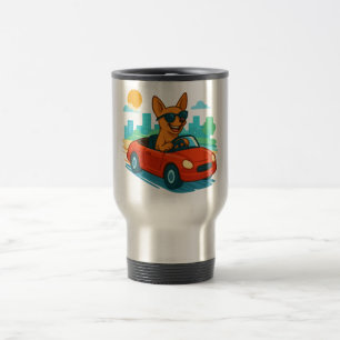 Caneca de Viagem Cachorro Dirigindo Carro Vermelho