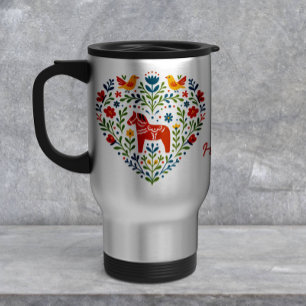 Caneca de Viagem Cavalo Dala Arte Folclórica Nórdi