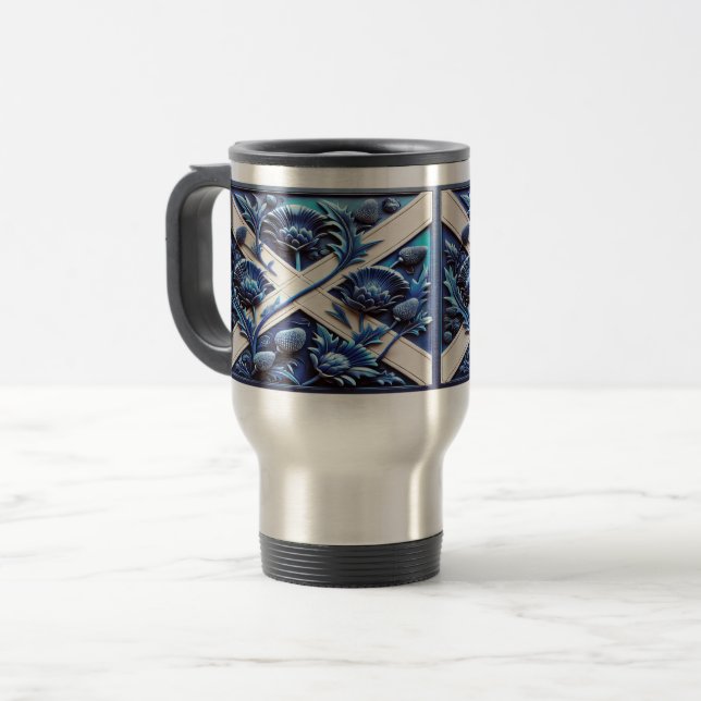 Caneca de viagem com o Scottish Thistles Design (Frente Esquerda)