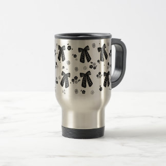 Caneca de Viagem com Padrão de Laço Preto Coquette