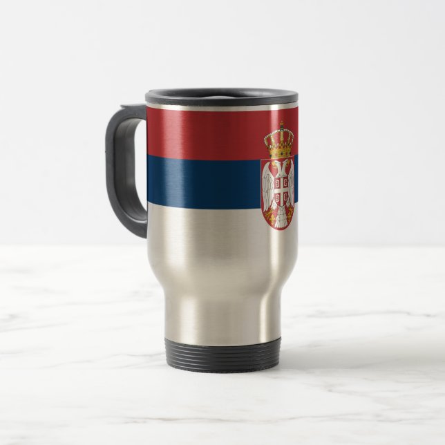 Caneca de viagem com pavilhão da Sérvia (Frente Esquerda)