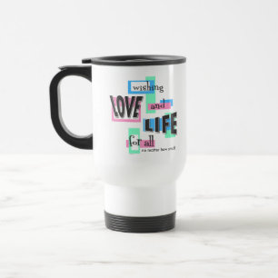 Caneca de viagem com uma mensagem pró-vida.