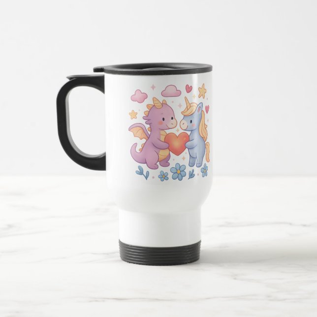 Caneca de Viagem Coração de Dragão Mágico e Unicór (Esquerda)