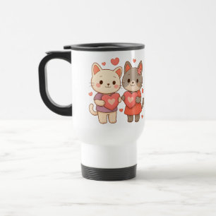Caneca de Viagem Coração de Gatos Românticos