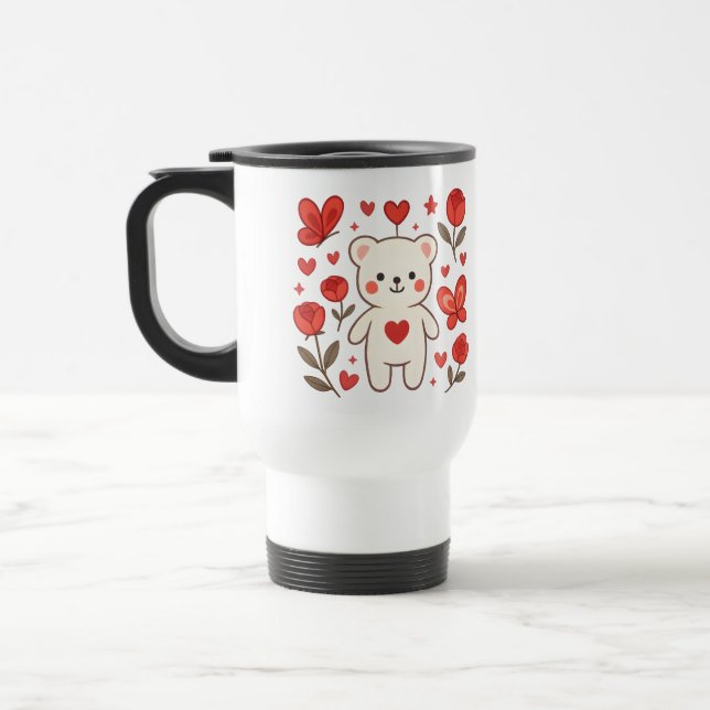 Caneca de Viagem Coração de Urso Romântico (Esquerda)