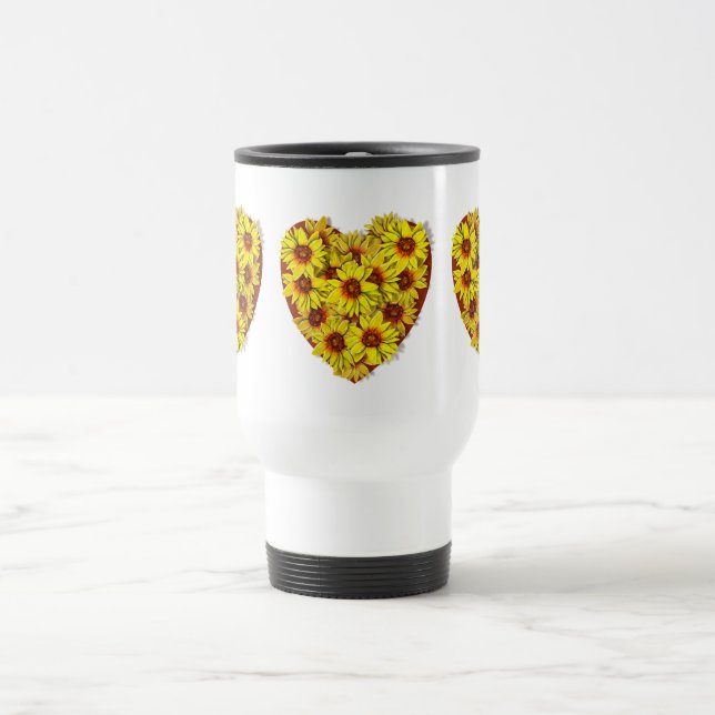 Caneca de Viagem Corações de Girassol (Centro)