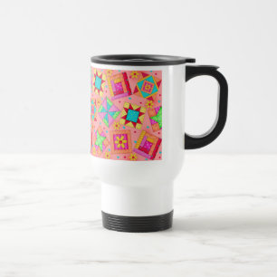 Caneca de viagem coral da edredão de retalhos