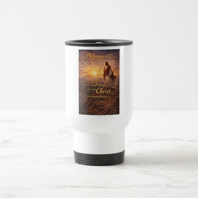 Caneca de Viagem Cristã Filipenses 4:13 (Centro)