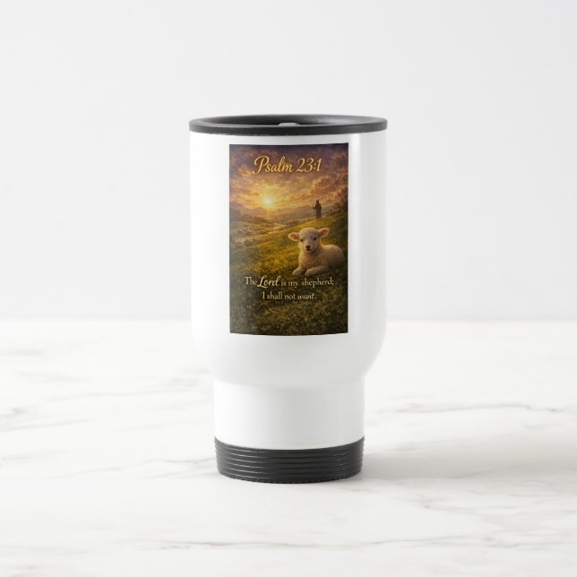 Caneca de Viagem Cristã Salmo 23:1 Cordeiro (Centro)
