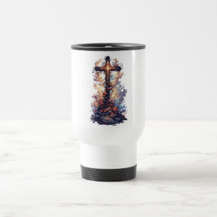 Caneca de Viagem Cruz Cristã Floral Bonita