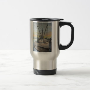 Caneca de viagem da pintura do barco do camarão