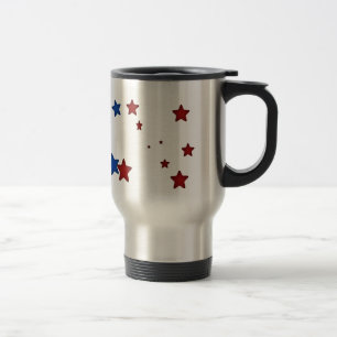 Caneca de viagem das estrelas vermelhas, azuis