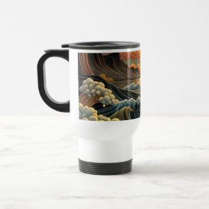 Caneca de Viagem de Arte de Ondas e Nuvens Fluídas