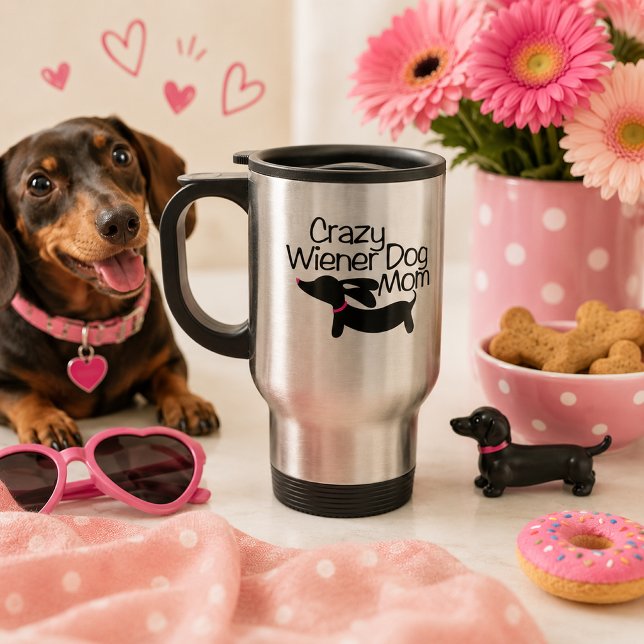 Caneca de Viagem de Café e Chá para Mãe de Cachorr (Crazy Wiener Dog Mom Travel Tea Coffee Mug)