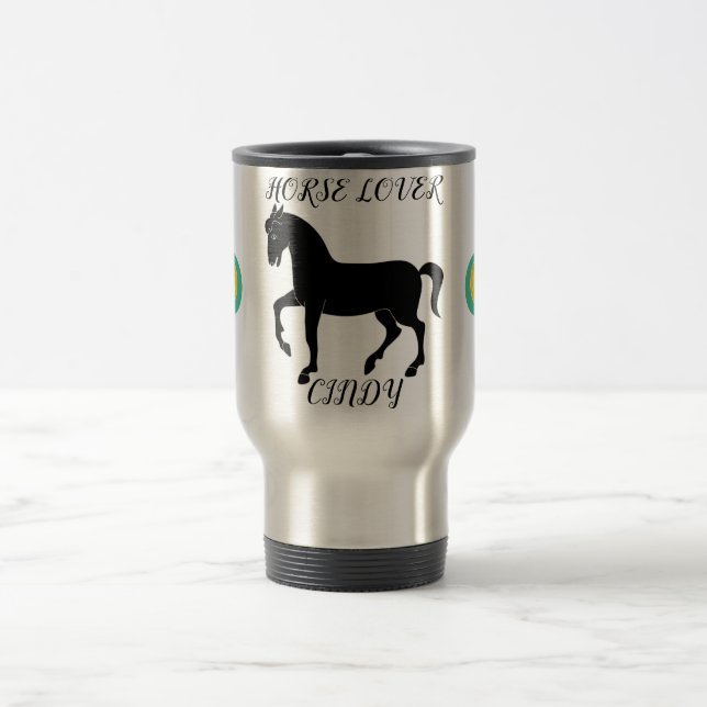 caneca de viagem de Cavalo com nome personalizado. (Centro)
