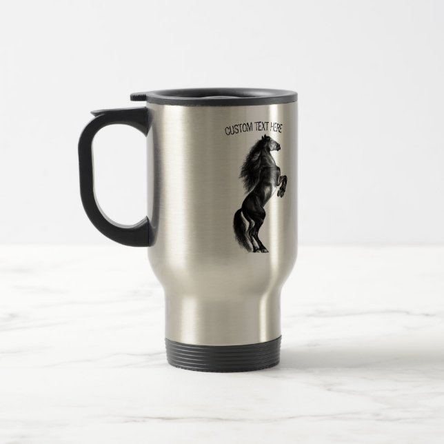 Caneca de viagem de Cavalo Negro com Texto Persona (Esquerda)