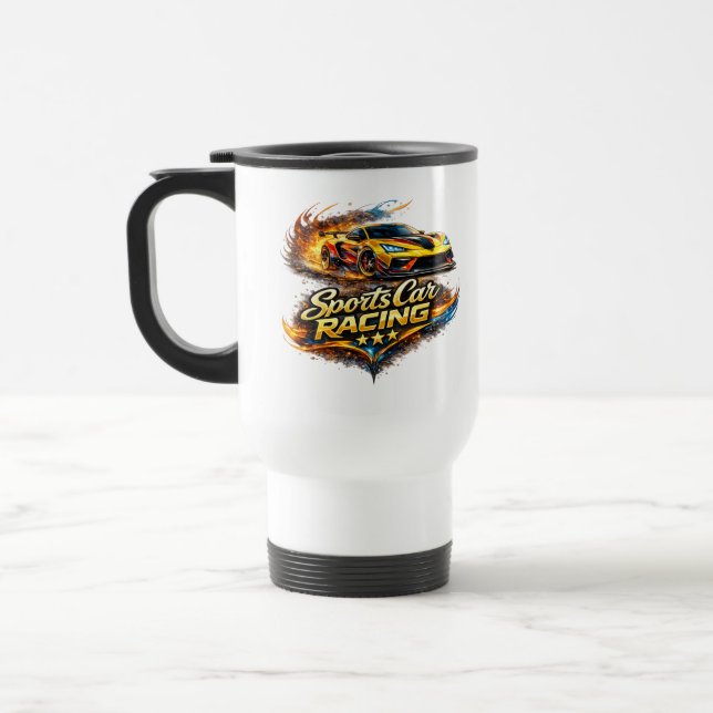 Caneca de Viagem de Corrida de Carros Gráfica (Esquerda)