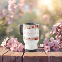 Caneca de Viagem de Flores de Aquarela Rosa Elegan