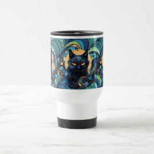 Caneca de viagem de Gato Negro e Lua Celestial
