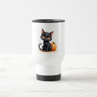 Caneca de Viagem de Gato Preto Fofo de Halloween