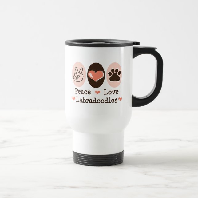 Caneca de viagem de Labradoodles do amor da paz (Direita)