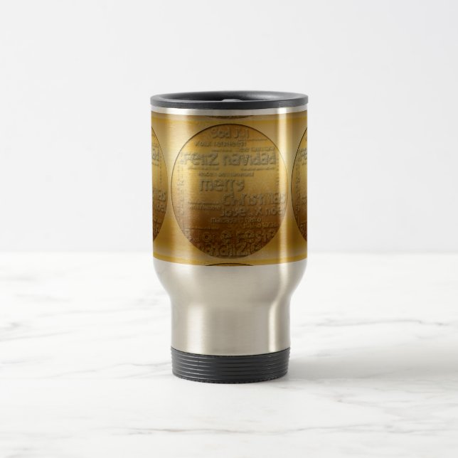Caneca de viagem de Saudação de Natal Internaciona (Centro)