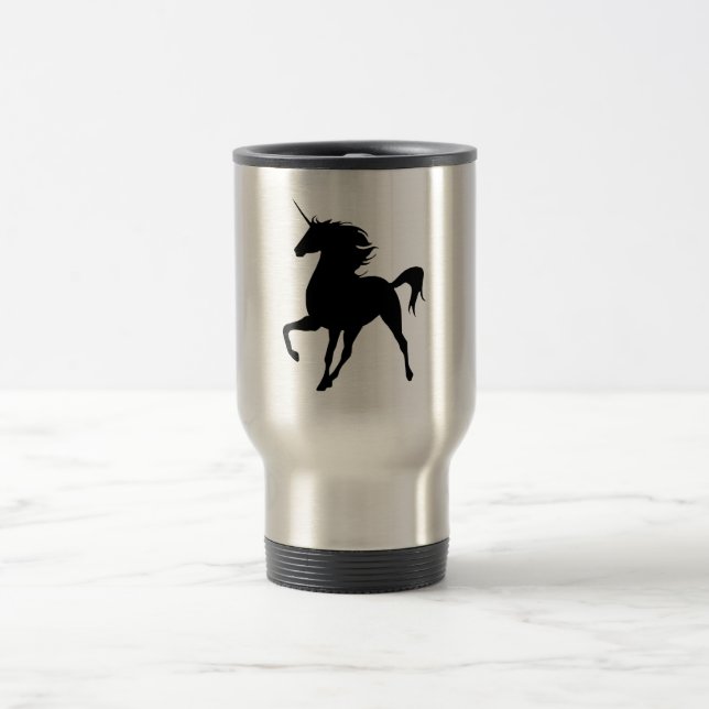 Caneca de viagem de silhueta Unicorn preta (Centro)