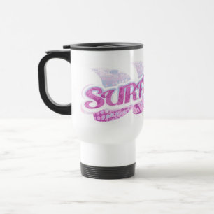 caneca de viagem de surfistas roxas, cor-de-rosa e