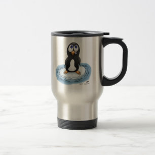 Caneca de viagem do café do pinguim dos desenhos