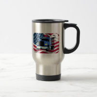 Caneca de viagem do camionista com bandeira e
