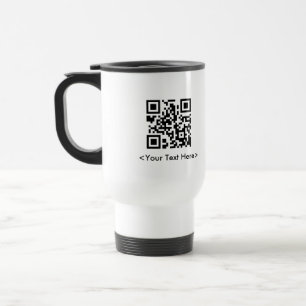 Caneca de viagem do código de QR com texto