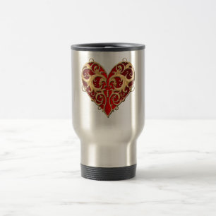 Caneca de viagem do Coração Vermelho Filigree