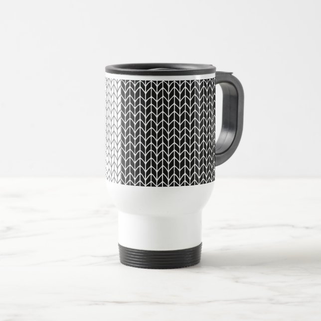 CANECA DE VIAGEM DO KNIT PRETO E BRANCO (Frente Esquerda)