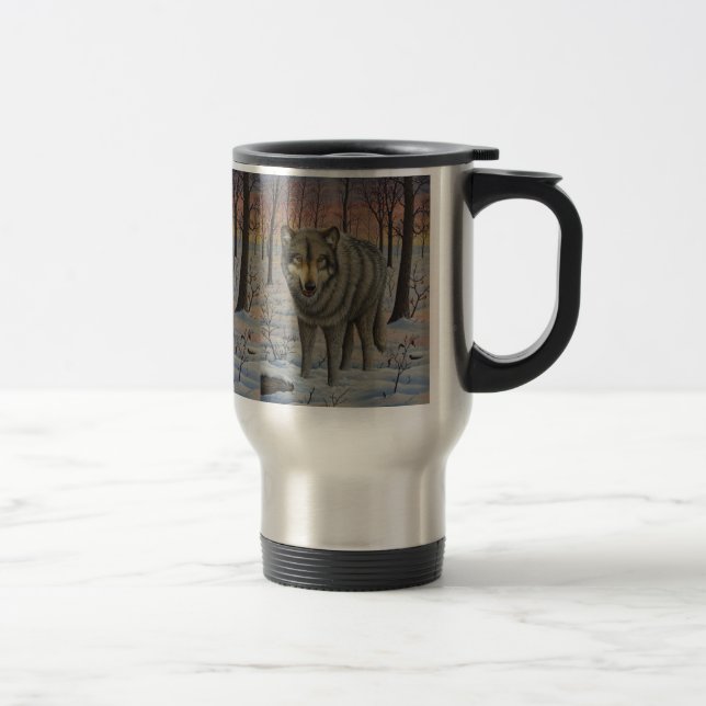 Caneca de viagem do lobo de madeira (Direita)