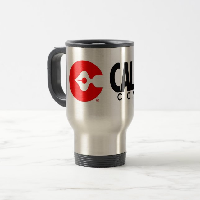 Caneca de viagem do logotipo Calibre História em q (Frente Esquerda)