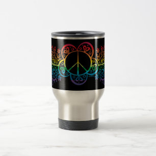Caneca de viagem do sinal de paz do arco-íris